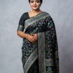 Midnight Black Floral Silk Saree