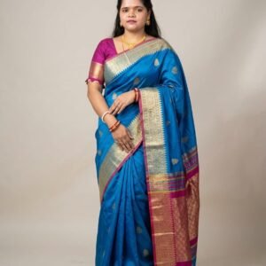 Peacock Blue Kalashetra Saree