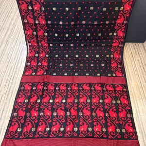 Black red combination bengal soft dhakai jamdani saree