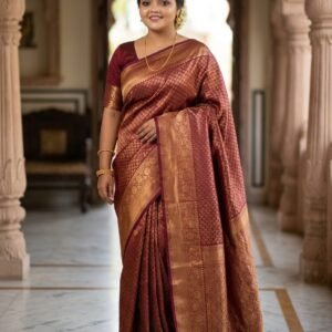 Copper Rose Silk Saree with Rich Golden Zari Weaving