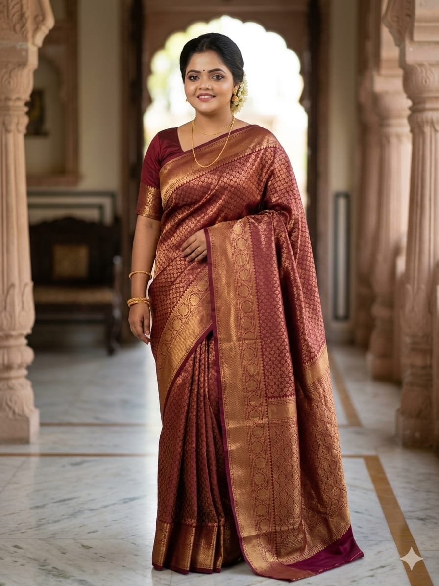 Copper Rose Silk Saree with Rich Golden Zari Weaving