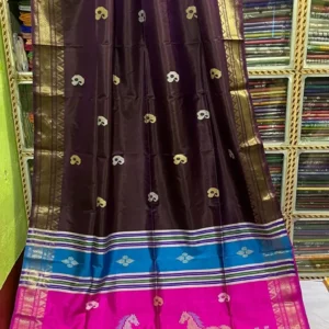 Brown colour Kalashetra katan saree, silk mark certified