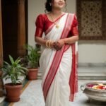 Classic White & Red Bengali Tant Saree with Traditional Border