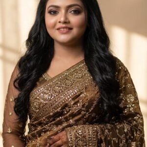 Coffee Brown Designer Net Saree with Sequins Embroidery