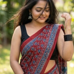 Maroon Ajrakh Printed Pure Cotton Saree