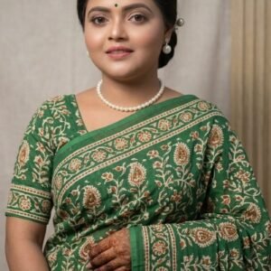 Green Printed Pure Cotton Saree