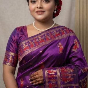 Royal Purple Pure Bishnupuri Baluchari Silk Saree