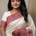 Ivory White Silk Saree with Red Woven Border