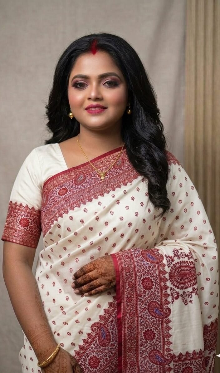Ivory White Silk Saree with Red Woven Border