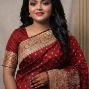 Regal Maroon Katan Silk Saree with Intricate Zari Weaving