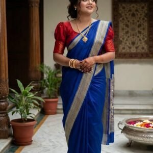 Royal Blue Bengali Tant Saree