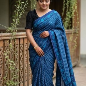 Indigo Blue Printed Pure Cotton Saree