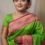 Parrot Green Paithani Pure Silk Saree with Peacock Motifs