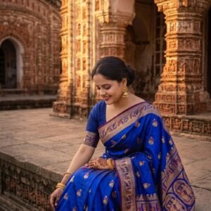 Royal Blue Bishnupuri Swarnachuri Pure Silk Saree
