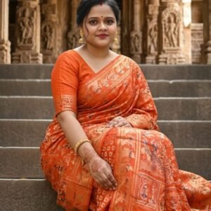 Orange Bishnupuri Swarnachuri Pure Silk Saree With Full Body Work