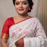 Elegant White Jamdani Saree with Multicolor Buti Work