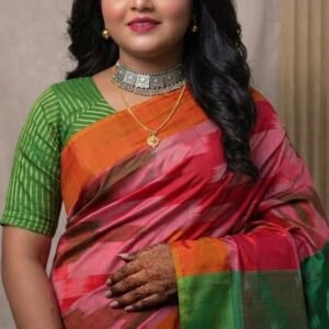 Pure Bishnupuri Silk Saree with Contrast Pallu