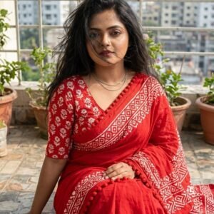 Scarlet Red Pure Cotton Saree