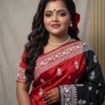 Crimson Red & Black Pure Cotton Saree