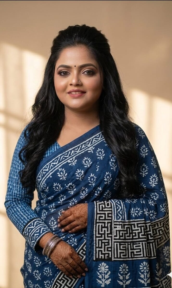 Indigo Blue Pure Cotton Printed Saree