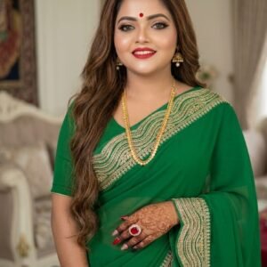 Emerald Green Georgette Saree with Designer Border