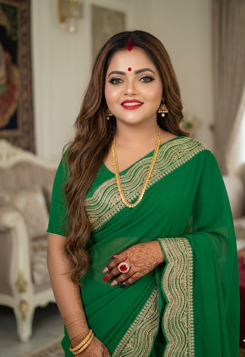 Emerald Green Georgette Saree with Designer Border