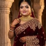 Dark Maroon Velvet Designer Saree