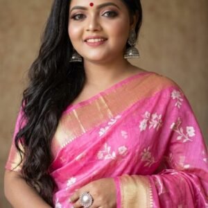 Rani Pink Bengali Handloom Saree with Floral Weaving