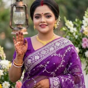 Purple Organza Embroidered Saree with Silver Zari Work