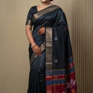 Black Bishnupuri Original Kalashetra Silk Saree
