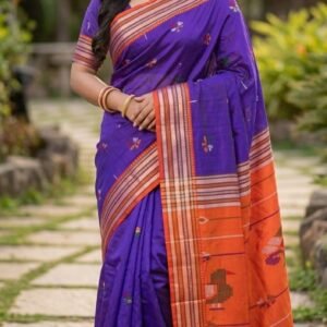 Violet And Orange Combination Bishnupuri Original Kalashetra Silk Saree