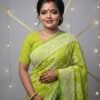 Lime Green Lucknowi Embroidered Organza Saree