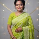 Lime Green Lucknowi Embroidered Organza Saree