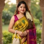 Yellow And Pink Pure Ghicha Tussar Silk Saree