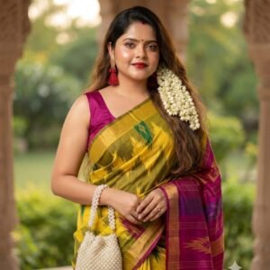 Yellow And Pink Pure Ghicha Tussar Silk Saree