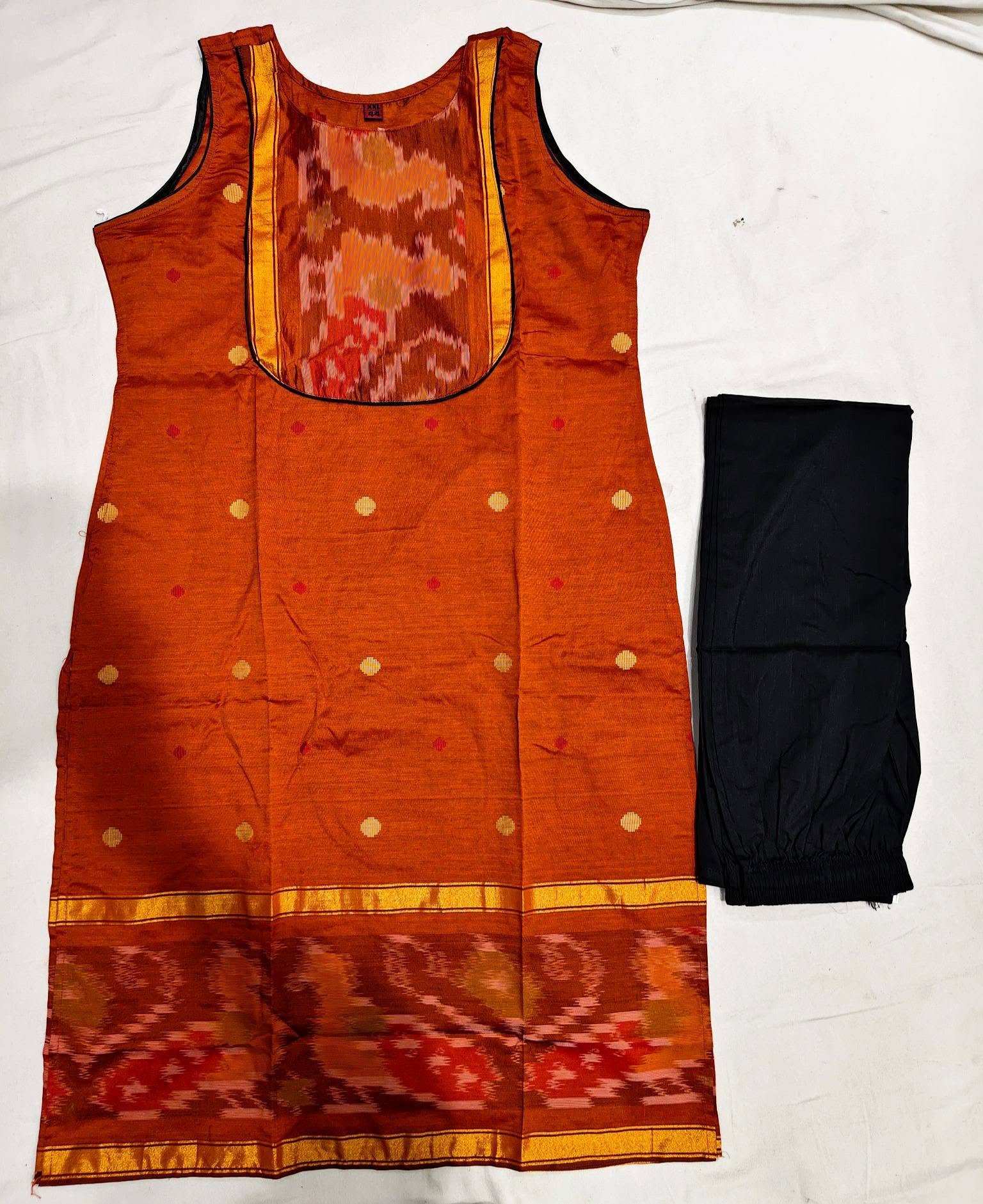 Rust Orange Sleeveless Cotton Kurta Set for Women - Image 3