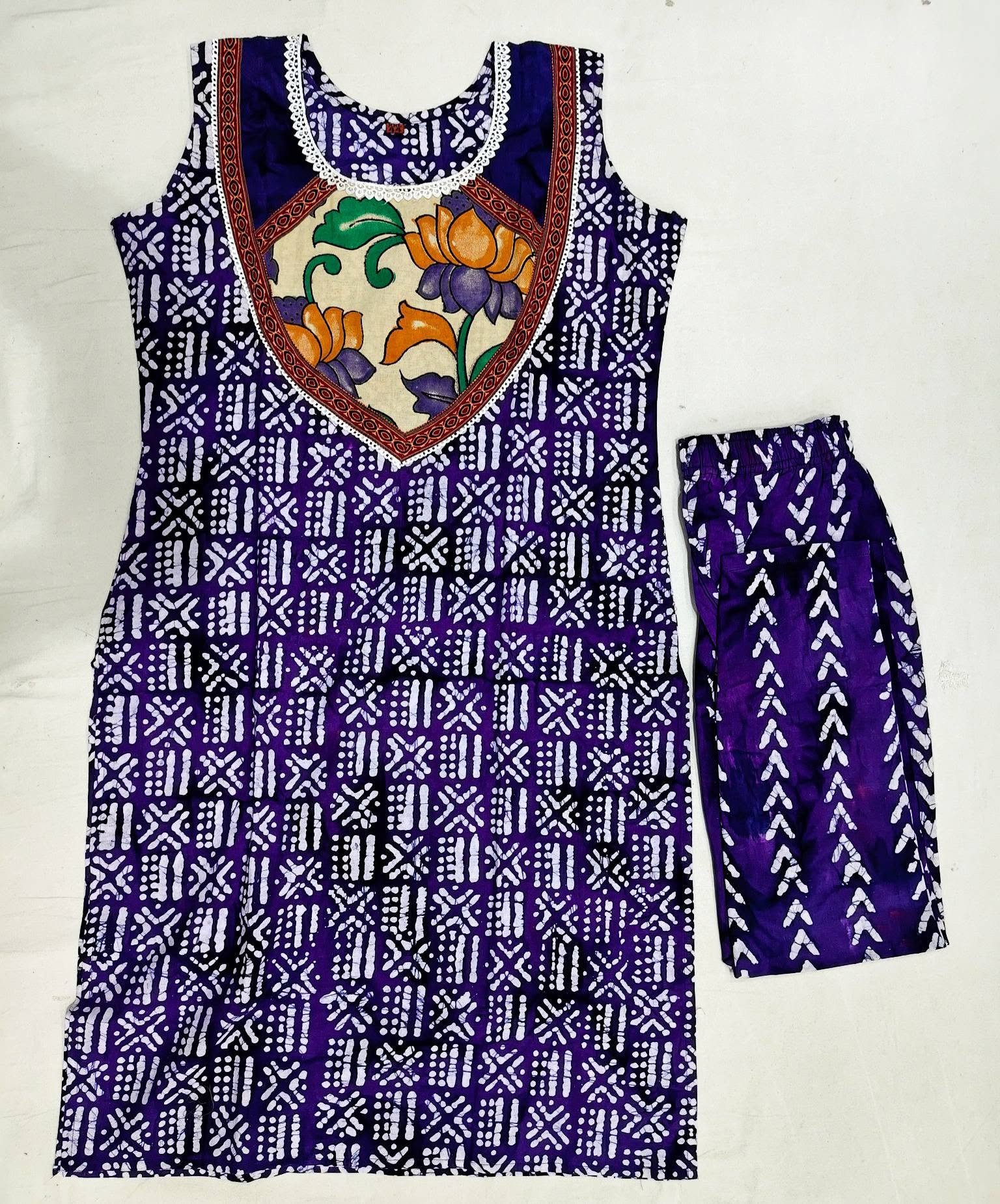 Purple Printed Cotton Sleeveless Kurta Set for Women - Image 3