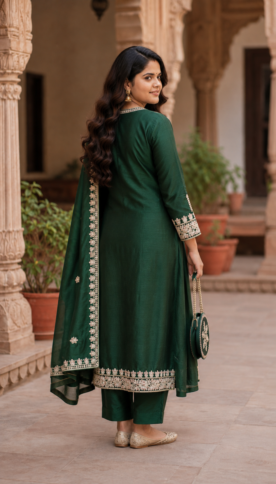 Emerald Green Embroidered Kurta Set with Dupatta - Image 2