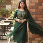Bottle Green Embroidered Kurti Set