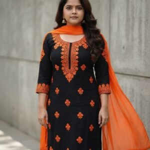 Black Embroidered Kurti Set