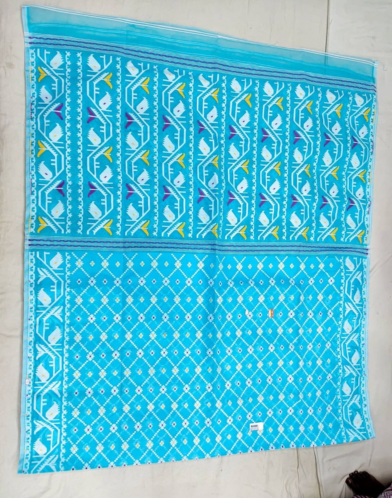 Sky Blue Dhakai Jamdani Saree - Image 2