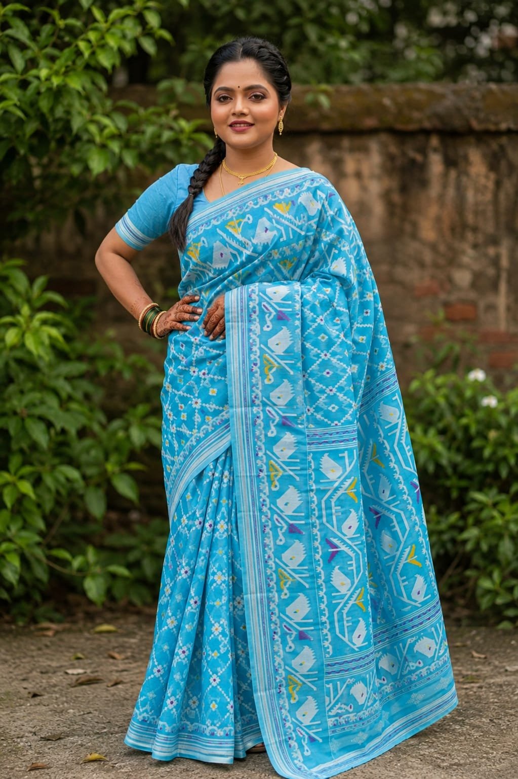 Sky Blue Dhakai Jamdani Saree