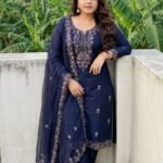 Midnight Blue Embroidered Kurti Set