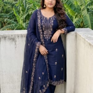 Midnight Blue Embroidered Kurti Set