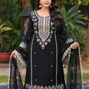 Midnight Black Embroidered Kurti Set